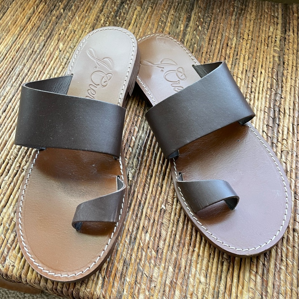 J Crew Flat Brown leather toe ring sandals